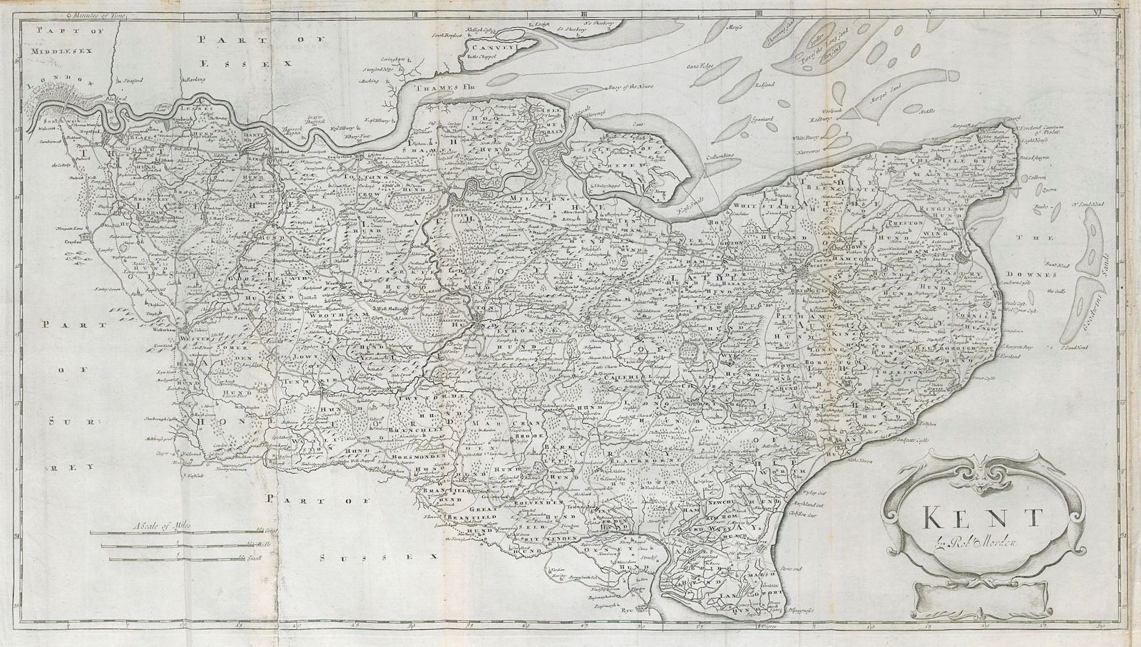 Kent by ROBERT MORDEN from Camden's Britannia 1722 old antique map plan chart